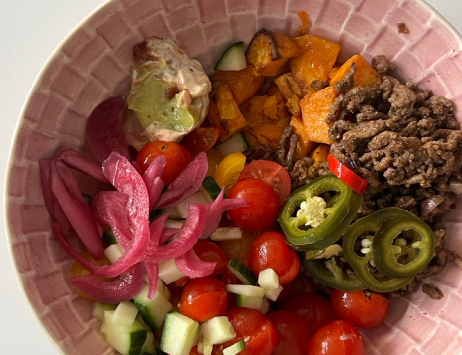 Chipotel Beef and Sweet Potato Bowl cooked with extra virgin avocado oil