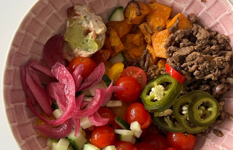 Chipotel Beef and Sweet Potato Bowl cooked with extra virgin avocado oil