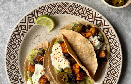 Sweet potato & black bean tacos with tofu cream